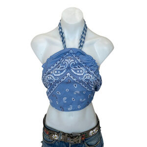 Bandana Halter Top Crop One Size Festival Western Blue Handcrafted Unique NEW